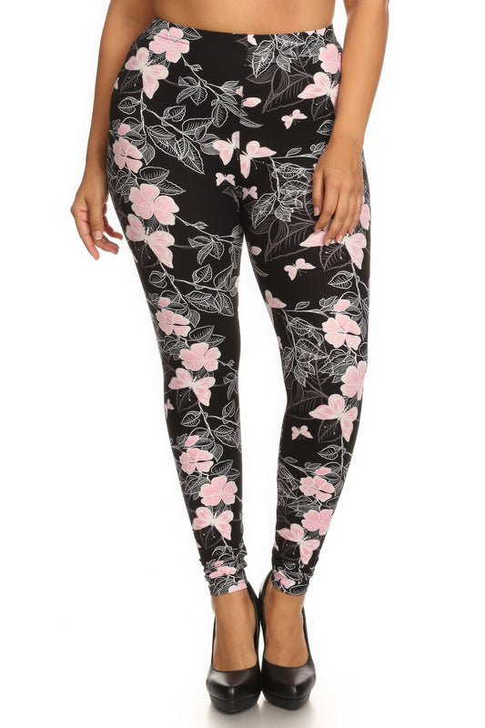 Plus Size Butterfly Graphic Printed Legging With Elastic Waist