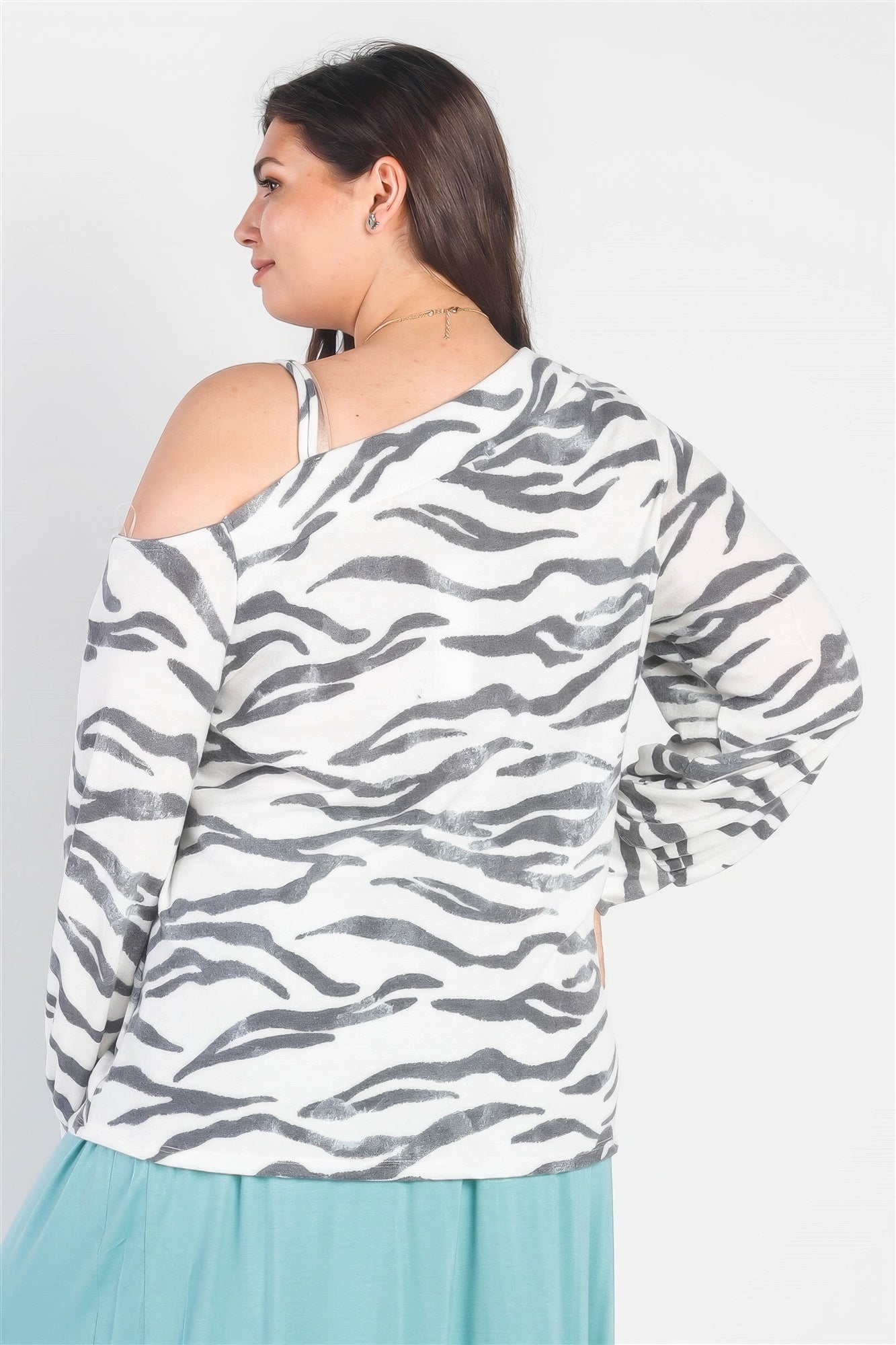 size zebra flannel cold shoulder top with cold shoulders, perfect fors