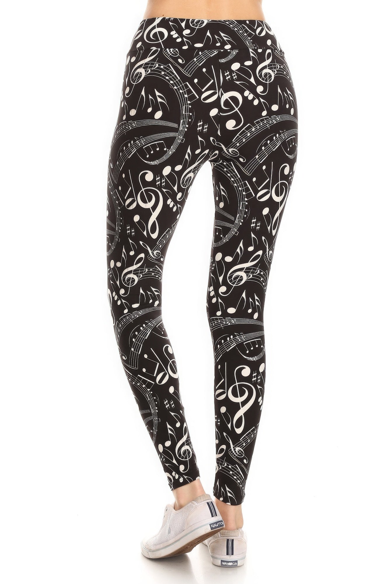 Music Note Print Leggings With A Banded High Waist