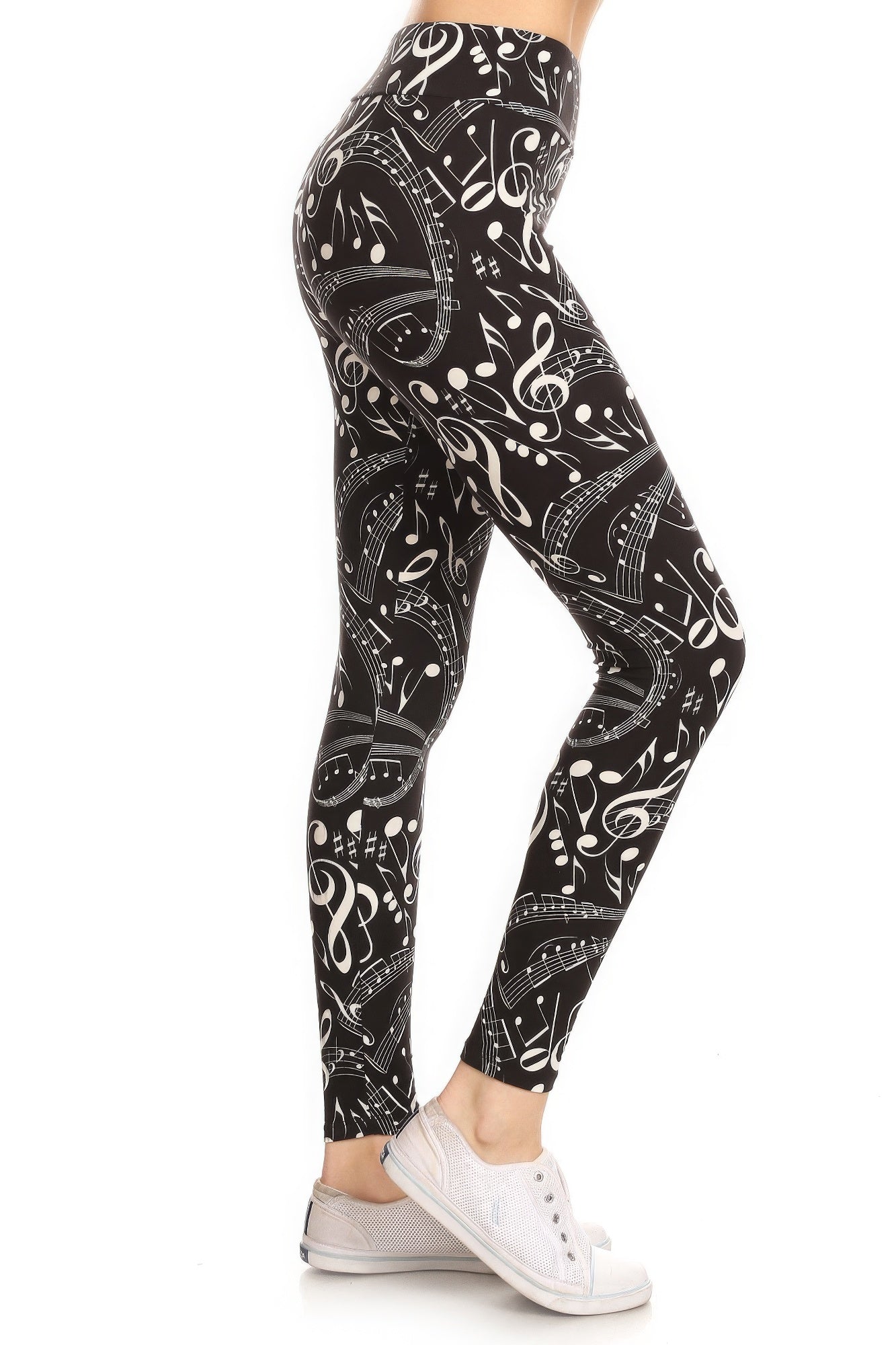 Music Note Print Leggings With A Banded High Waist