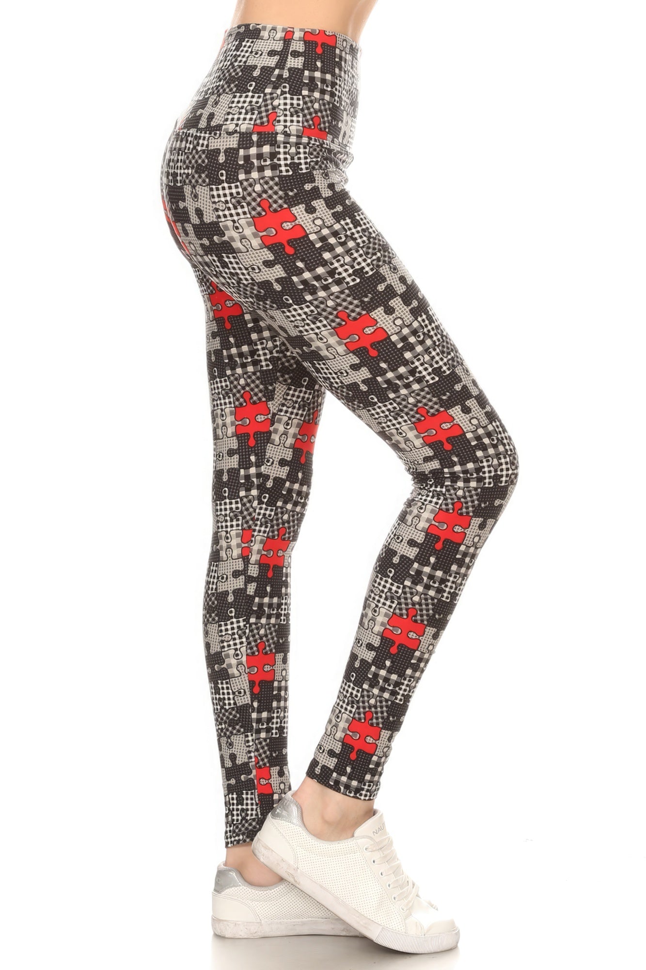 5-inch Long Yoga Style Puzzle Printed Leggings With High Waist