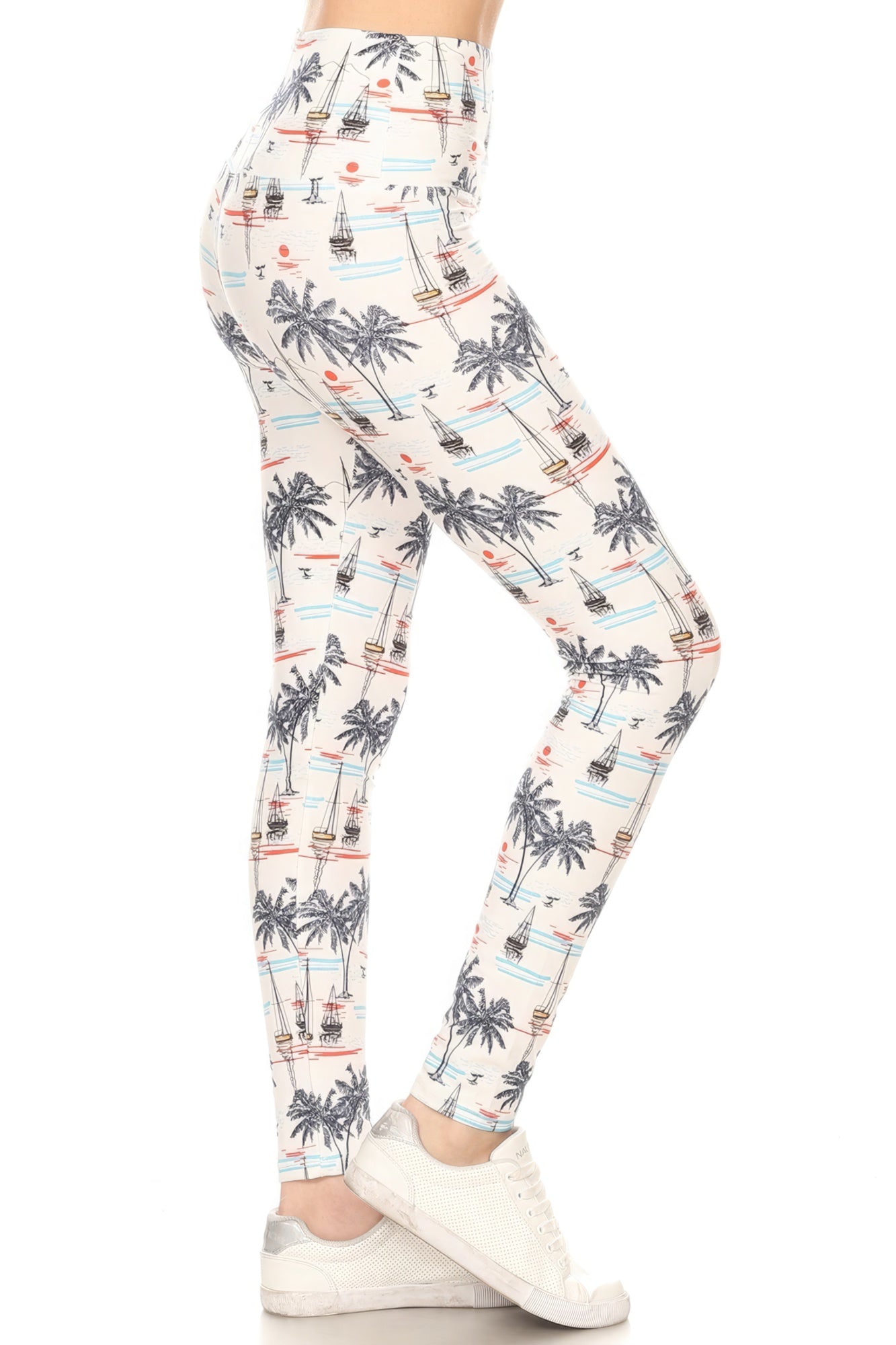 5-inch Long Yoga Style Sailor Printed Leggings With High Waist